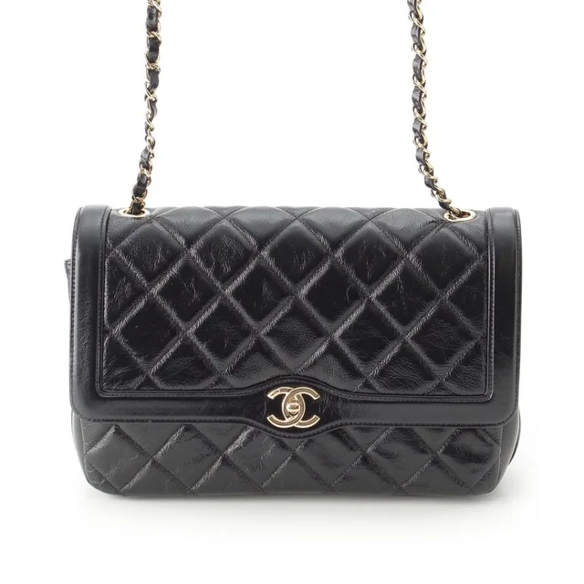 Chanel 25 Shiny Aged Calfskin Chain Shoulder Bag Black in Black Calfskin from The Reluxe