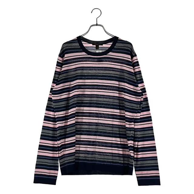 Louis Vuitton Wool Silk Border Crew Neck Knit L Multicolor Sweater in Multicolor Silk from The Reluxe