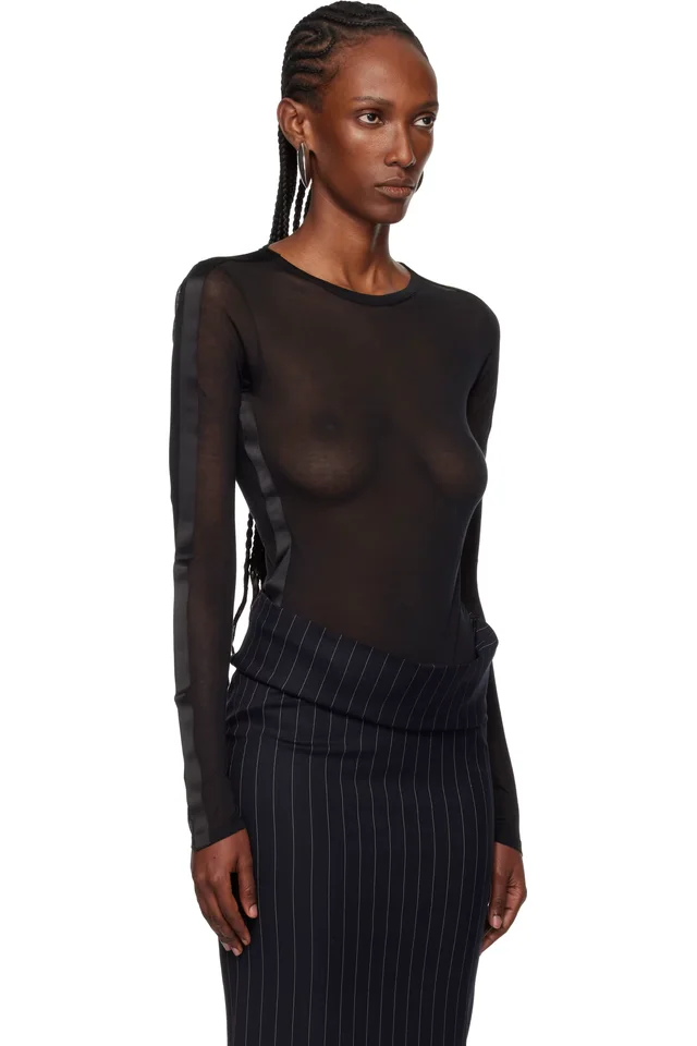 Mugler Black Tuxedo Bodysuit, photo 2 of 5 from SSENSE