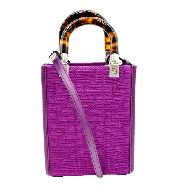 Fendi Sunshine Mini Plexiglass Vitello Ceylon Shopper Tote Purple in Purple Resin from Dallas Designer Handbags