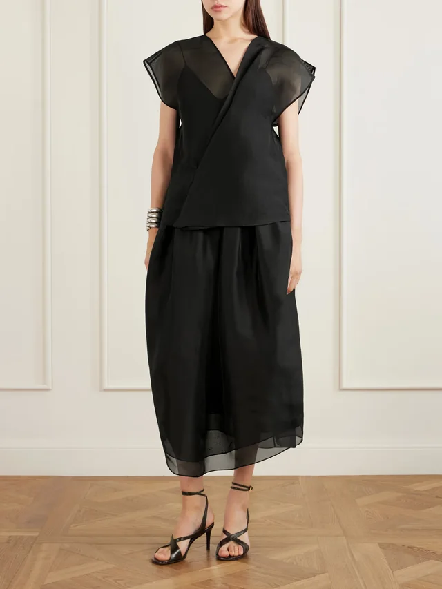 KHAITE Mer wrap-effect pleated silk-organza blouse in Black, photo 2 of 2 from NET-A-PORTER (Canada)