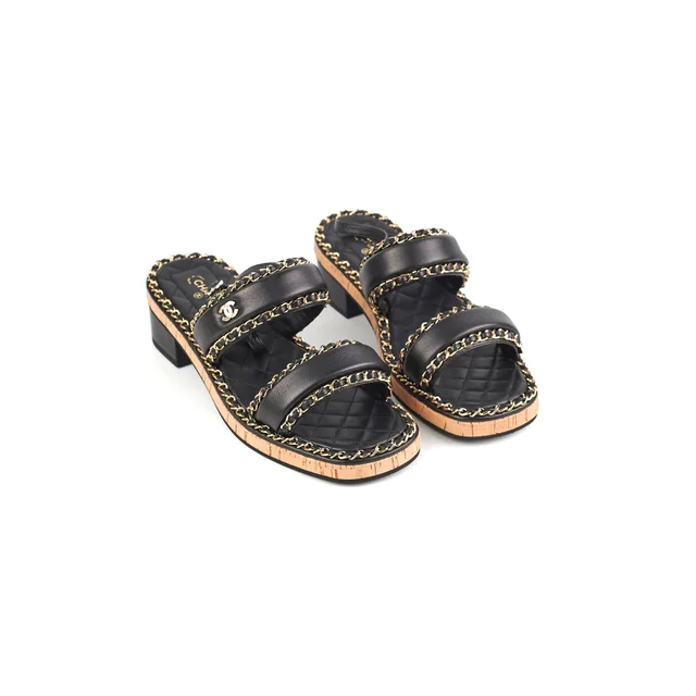 Chanel CC Sandals Size 41 in Black Leather from The Purse Affair