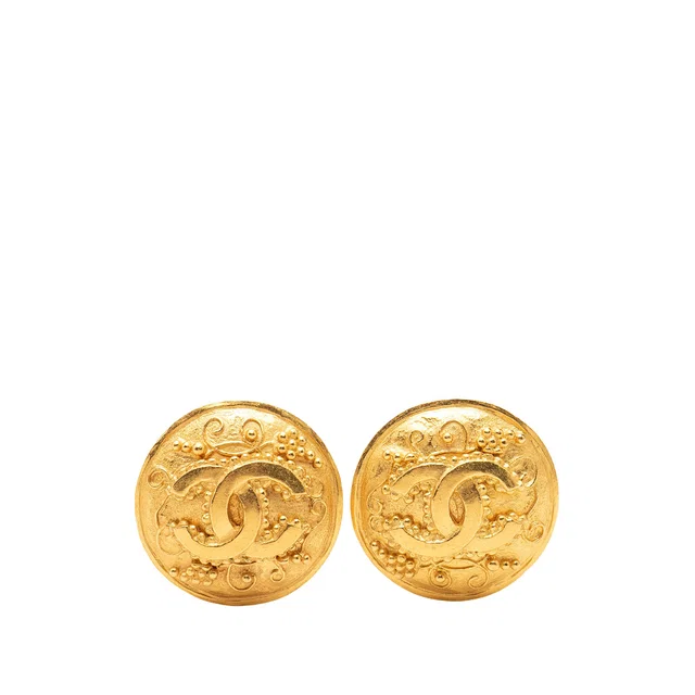 Gold Chanel CC Gold Plated Grapevine Round Clip On Earrings in Gold from Designer Revival