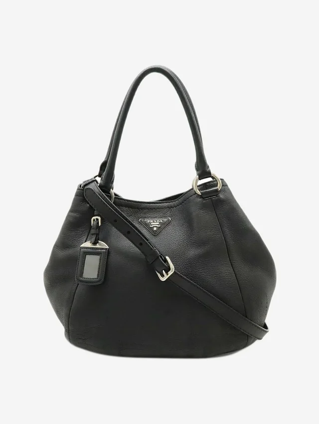 Prada Black Vitello Daino leather 2way bag in Black Leather from Sign of the Times
