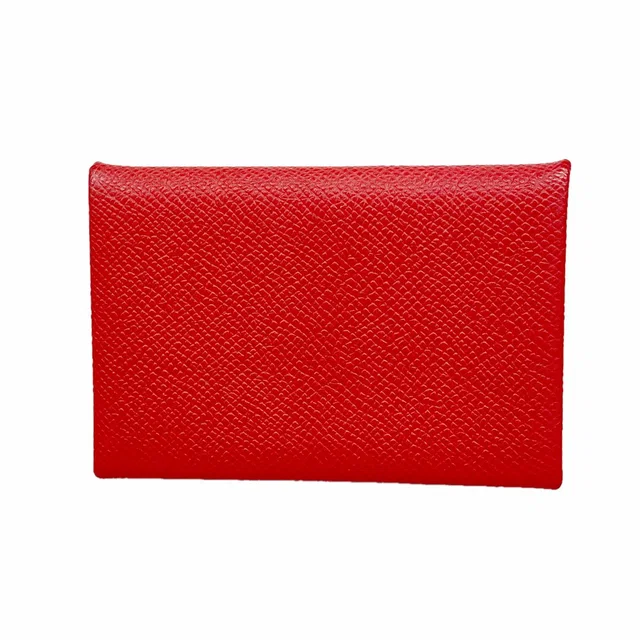 Hermès Card Case Calvi Veau Epsom Rouge de Coeur Silver in Red Epsom leather from The Reluxe