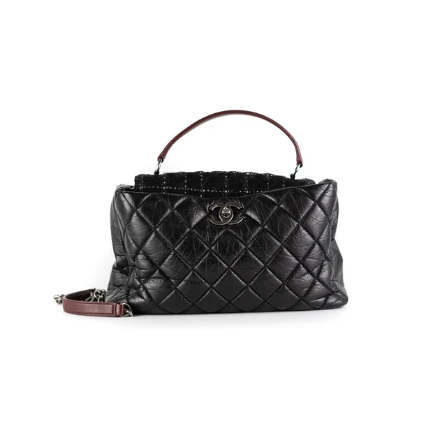 Chanel Quilted Portobello Top Handle Tote Black in Black Leather from The Purse Affair