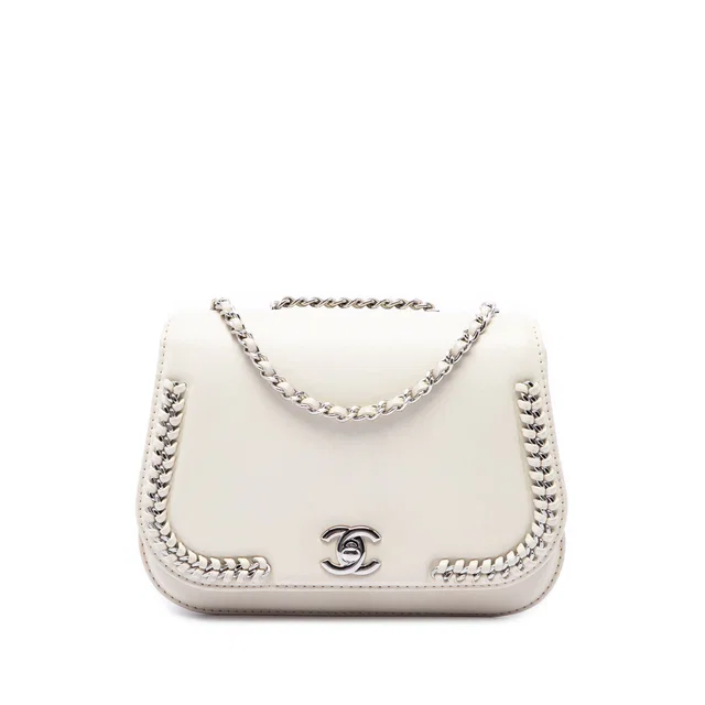 White Chanel Small Calfskin Braided Chic Flap Shoulder Bag in White Calfskin from Designer Revival