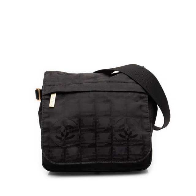 Black Chanel New Travel Line Nylon Messenger Bag in Black Nylon from Designer Revival