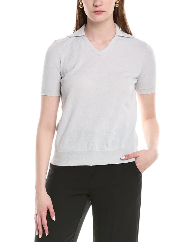 Lafayette 148 New York V-Neck Cashmere & Silk-Blend Polo Sweater, image 1 of 1 from Rue La La