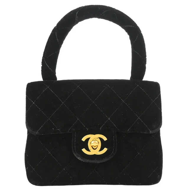 Chanel 1991-1994 Black Velvet Mini Square Handbag in Black Velvet from AMORE Vintage Tokyo