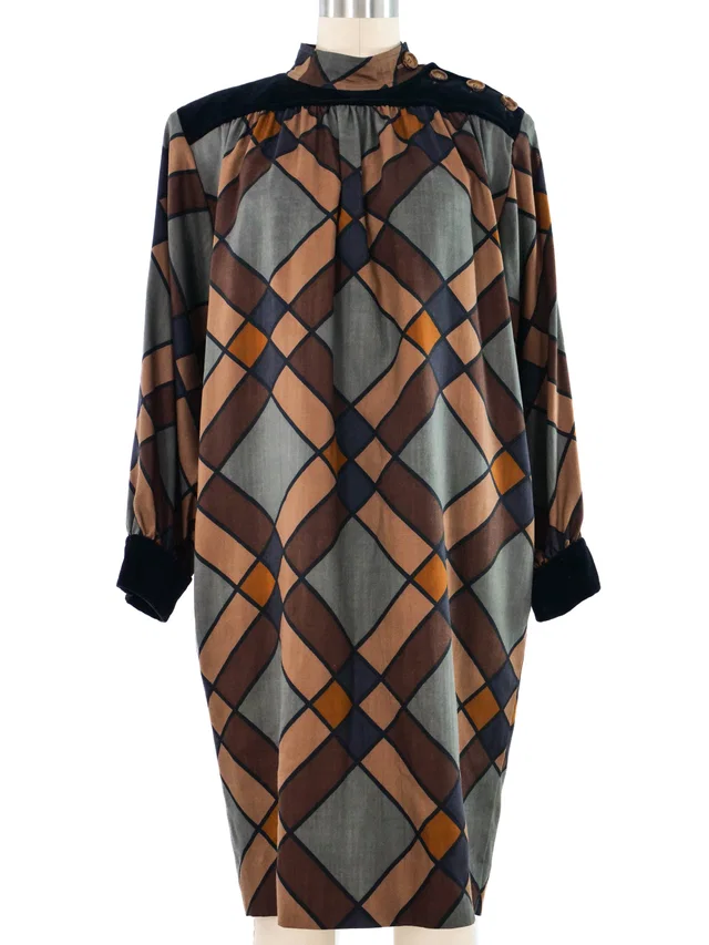 1980s Yves Saint Laurent Plaid Wool Smock Dress in Wool from Arcade Vintage