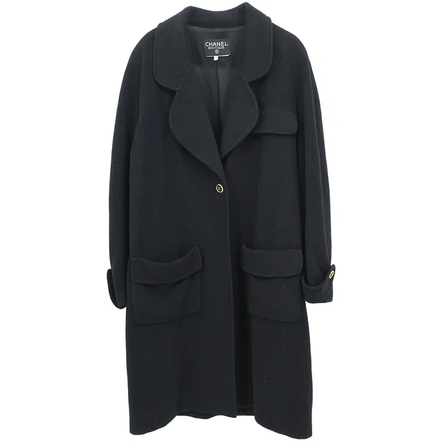 Chanel Coat Black #40 in Black Cashmere from AMORE Vintage Tokyo