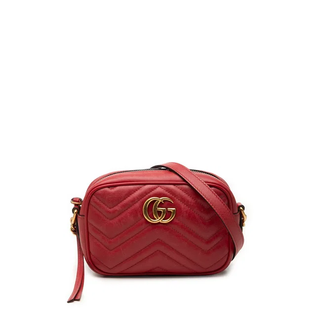Red Gucci Mini GG Marmont Matelasse Leather Crossbody in Red Leather from Designer Revival