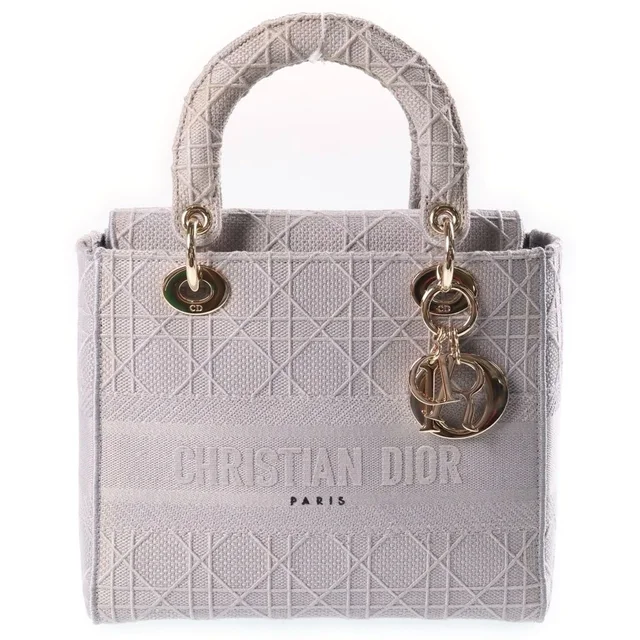 Dior Lady Delight Medium Canvas Gold 2-Way Shoulder Bag Gray in Grey Canvas from The Reluxe