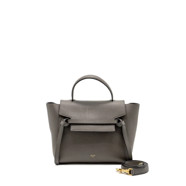 Celine Micro Belt Bag Grained Calfskin Grey GHW in Grey Caviar leather from EMIER