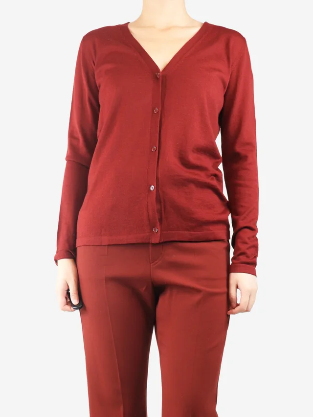 Max Mara Red thin knit cardigan - size UK 10 in Red Wool from Sign of the Times