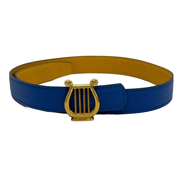 Hermès Belt 65 Blue Yellow Harp Gold Leather in Blue Leather from The Reluxe