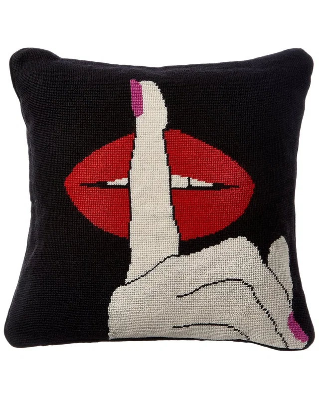 Jonathan Adler Us Lips Hush Needlepoint Throw Pillow, image 1 of 1 from Rue La La