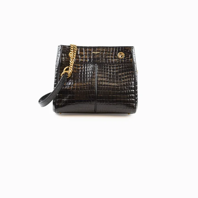 Saint Laurent Claude Croc Embossed Black Shopping Tote in Black Crocodile from The Purse Affair