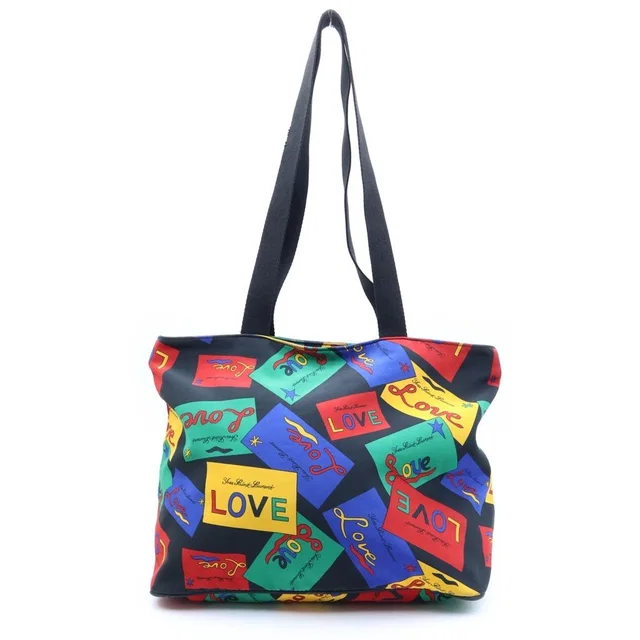 Saint Laurent Love Pattern Round Zip Nylon Tote Bag Multicolor with Logo in Multicolor Nylon from The Reluxe