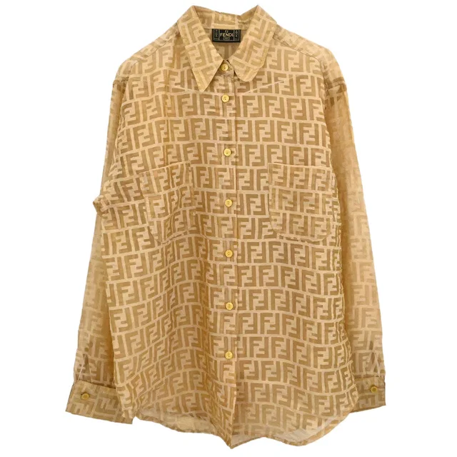 Fendi Sheer Blouse Shirt Top Zucca Brown #40 in Brown from AMORE Vintage Tokyo