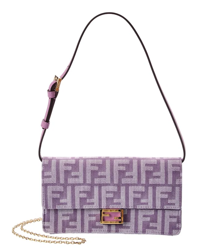 FENDI Baguette FF Denim & Leather Wallet On Chain, image 1 of 1 from Rue La La