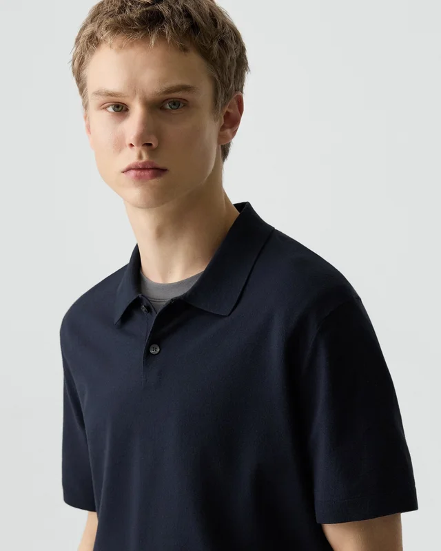 Theory Soris Polo Shirt in Light Bilen in DARK ECLIPSE 62% Viscose, 38% Polyester; Exclusive Of Elastic, photo 4 of 12 from Theory