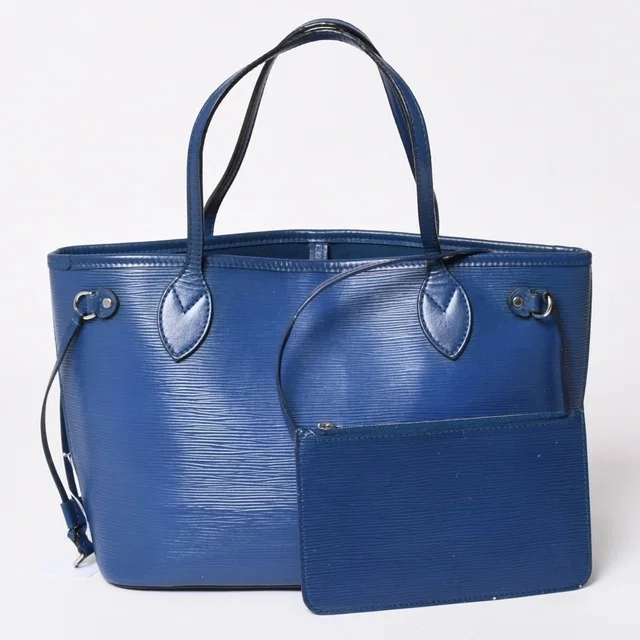 Louis Vuitton Tote Bag Neverfull PM Epi Blue Silver in Blue Leather from The Reluxe