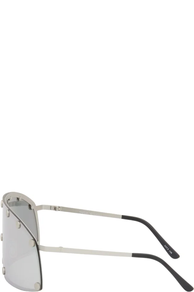 Rick Owens Silver Temple Shielding Sunglasses, photo 3 of 4 from SSENSE