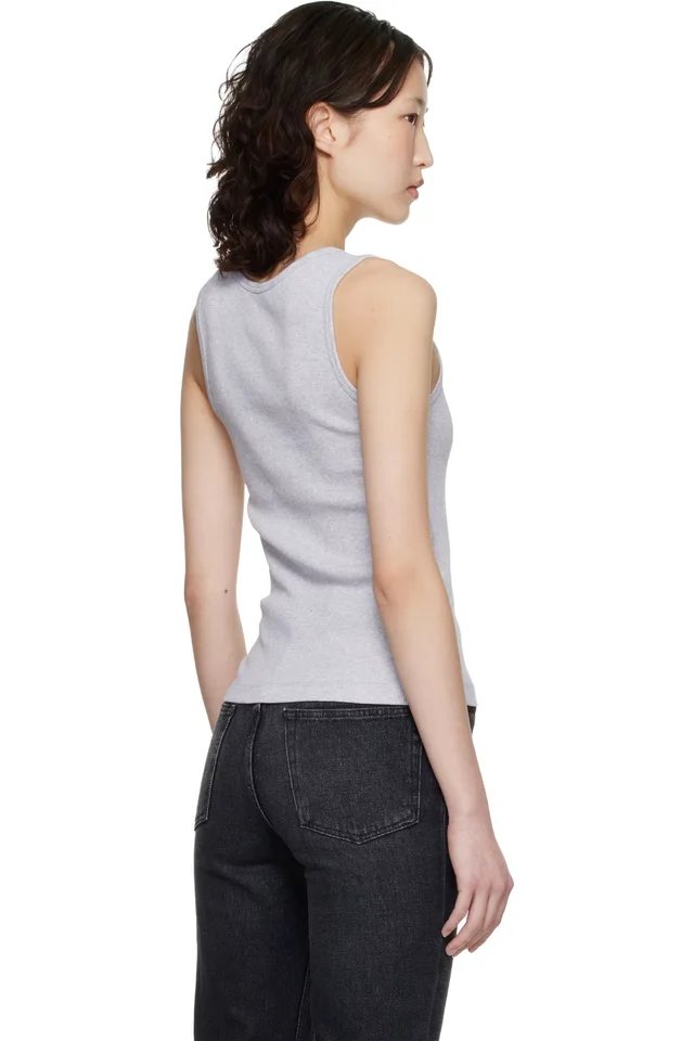 Maison Kitsuné Gray Baby Fox Ribbed Tank Top, photo 3 of 4 from SSENSE