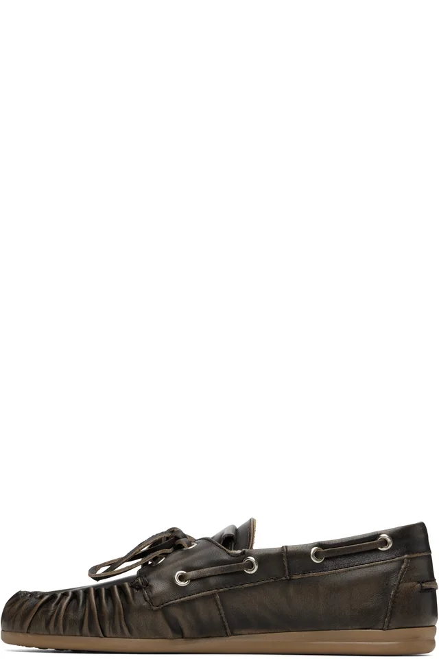 Alohas Brown Rowan Vintage Effect Leather Boat Shoes, photo 3 of 5 from SSENSE