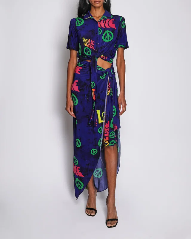 Loewe x Paula's Ibiza Navy Matching Set Cropped Top and Maxi Skirt with Hippie Print and Front Tie… in Navy from Sellier