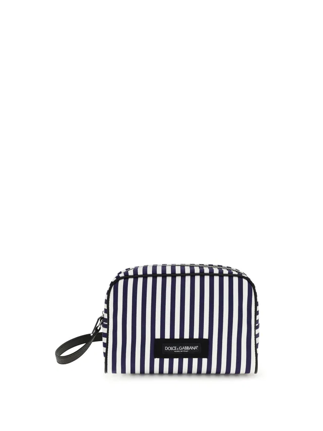 Dolce & Gabbana Striped Poplin Clutch — Navy in Navy Calfskin from HEWI