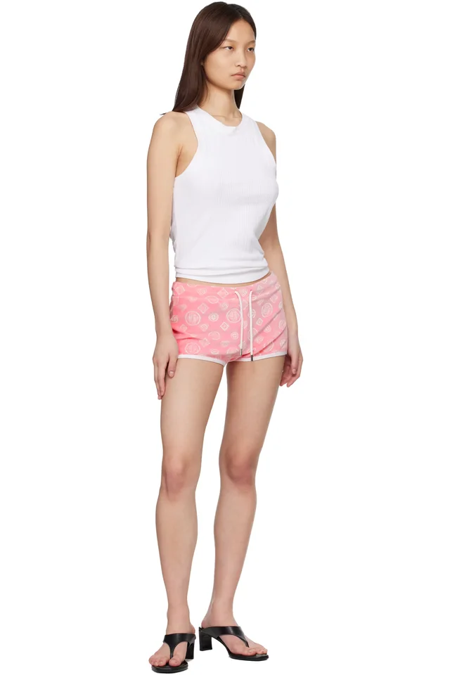 Casablanca Pink Velour Monogram Shorts, photo 4 of 4 from SSENSE