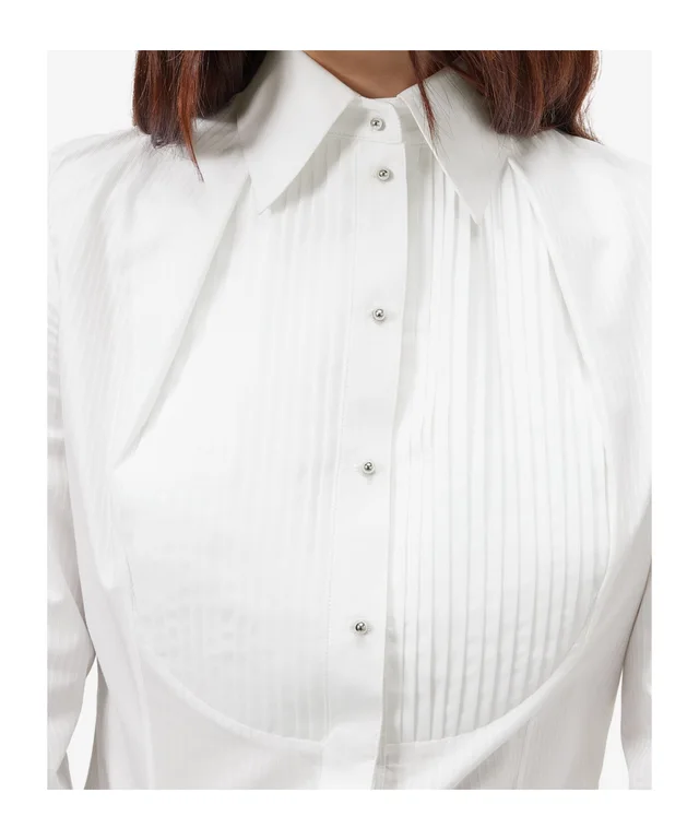 Alexander McQueen Women's Tuxedo Striped Shirt in Optical White, photo 5 of 5 from SENSER