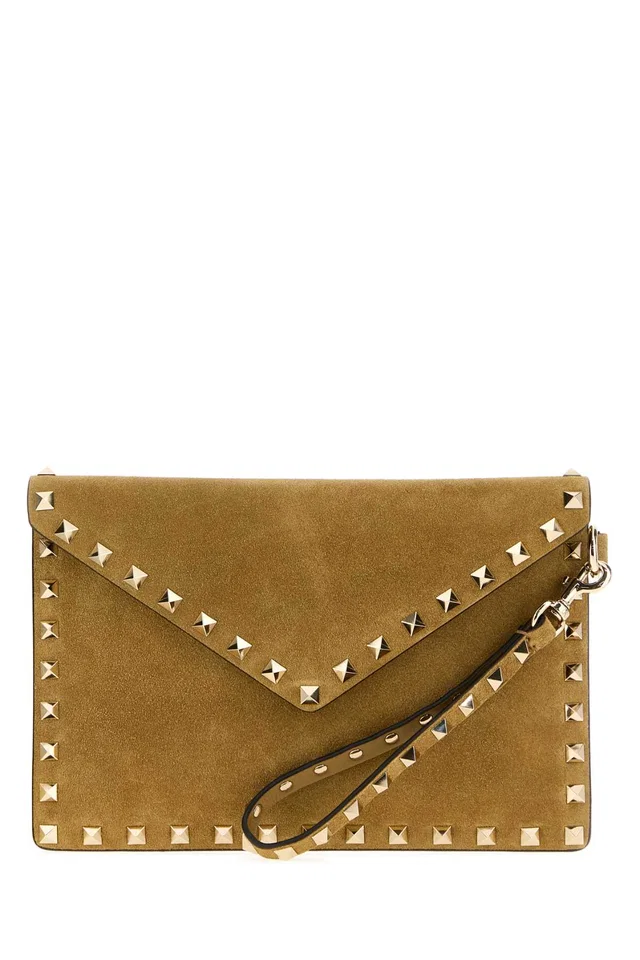 Valentino Garavani Flat Clutch — Beige in Beige Suede from HEWI