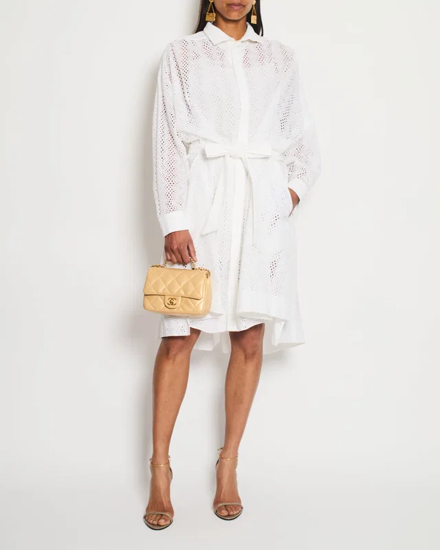 Alaïa White Perforated Light Dress Coat with Belt Detail Size FR 36 (UK 8) in White from Sellier