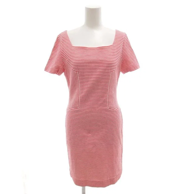 Dior Dress 9 White Pink Border Pattern Square Neck Short Sleeve Knee in White from The Reluxe