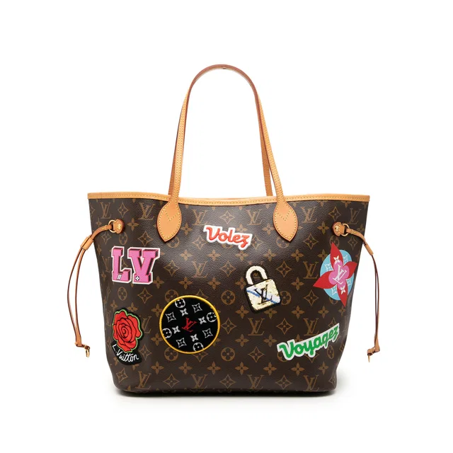 Brown Louis Vuitton Monogram Patches Neverfull MM Tote Bag in Brown Coated canvas from Designer Revival