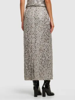 Saks Potts Long straight skirt with decorative details in 100% Modal, 100% Platinum, photo 3 of 5 from LUISAVIAROMA