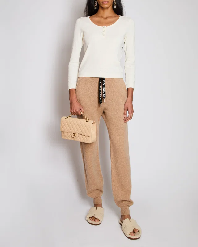 Celine Tan Cashmere Joggers with Cuffed Hems and Logo Tie Size S (UK 8) in Brown Cashmere from Sellier