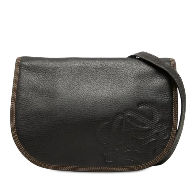 Black LOEWE Leather Anagram Flap Crossbody in Black Leather from Designer Revival