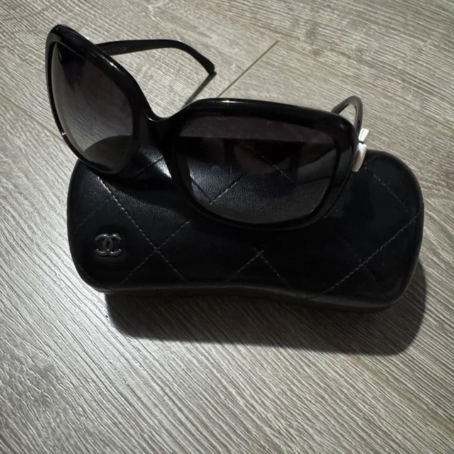 Chanel Women's Sunglasses - Black in black from Depop, photo 1 of 1