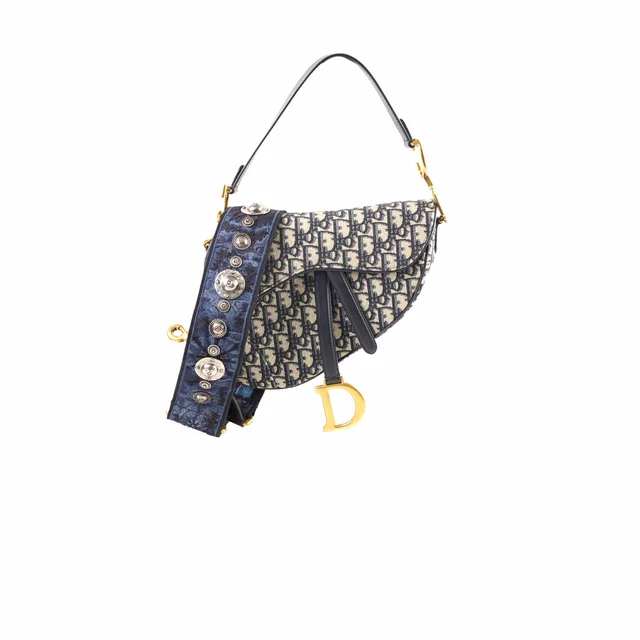 Dior Medium Oblique Saddle Bag Navy in Navy Canvas from The Purse Affair