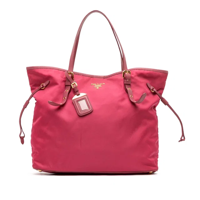 Pink Prada Saffiano Trimmed Tessuto Tote in Pink Saffiano leather from Designer Revival
