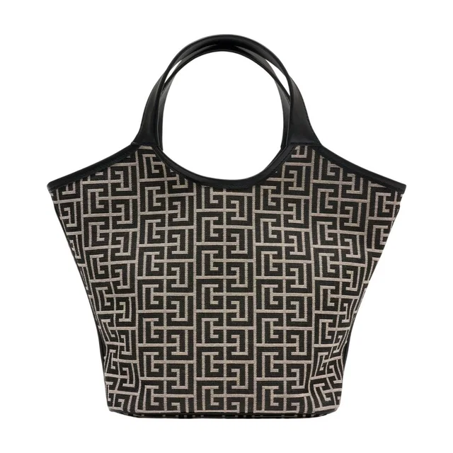 Balmain Monogram Jacquard Leather Top Handle Bag — Black Calfskin in Black Calfskin from HEWI