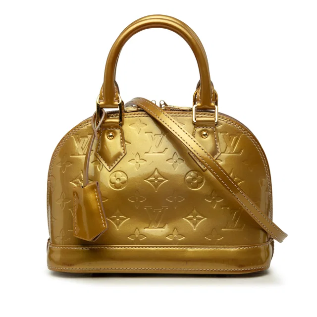Gold Louis Vuitton Monogram Vernis Alma BB Satchel in Gold Leather from Designer Revival