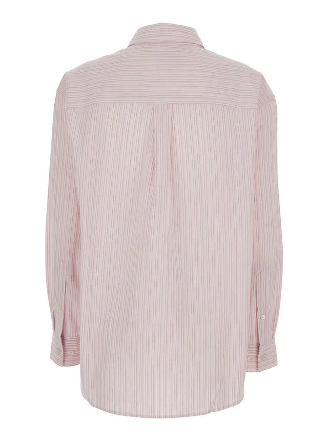 DUNST Pink Shirt with button-down collar and all-over striped motif in cotton blend for women in Pink 75% Cotton 25% Polyester, photo 4 of 6 from Gaudenzi Boutique