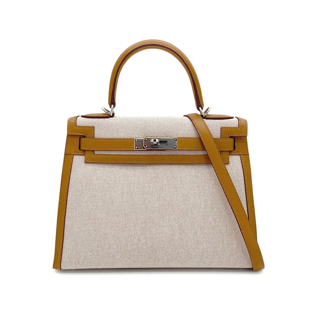 Hermès Kelly 28 Sellier Biscuit Toile H Veau Swift Hand Shoulder Bag 2021 Z Stamp Palladium Hardware in Swift leather from Luxury Promise
