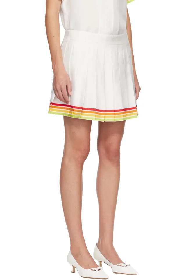 Casablanca White Mascot Pleated Silk Twill Miniskirt, photo 2 of 4 from SSENSE
